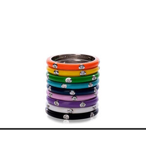 NEW Women’s Pave Diamond Black Enamel Stackable 925 Sterling Silver Ring, Size 6